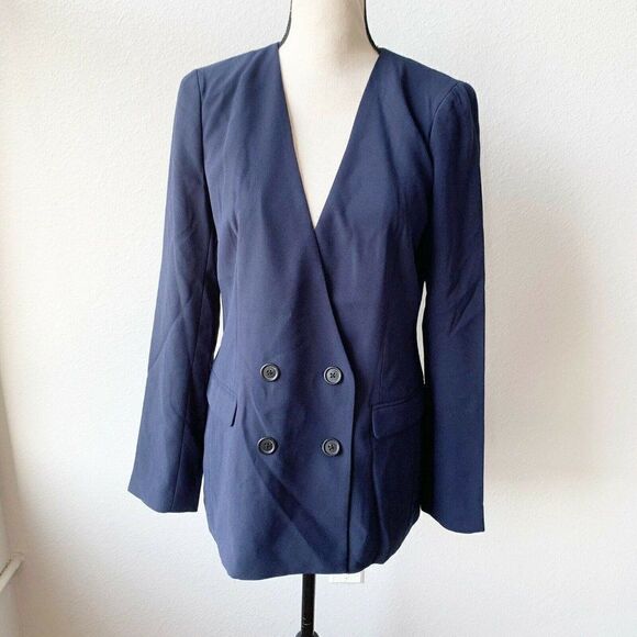 J. Crew French Girl Blazer Womens 2 Navy Collarless Double Button H6285 NEW - Picture 1 of 5
